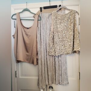 Lane Bryant Cream and Gold Maxi Skirt, with sequence top.